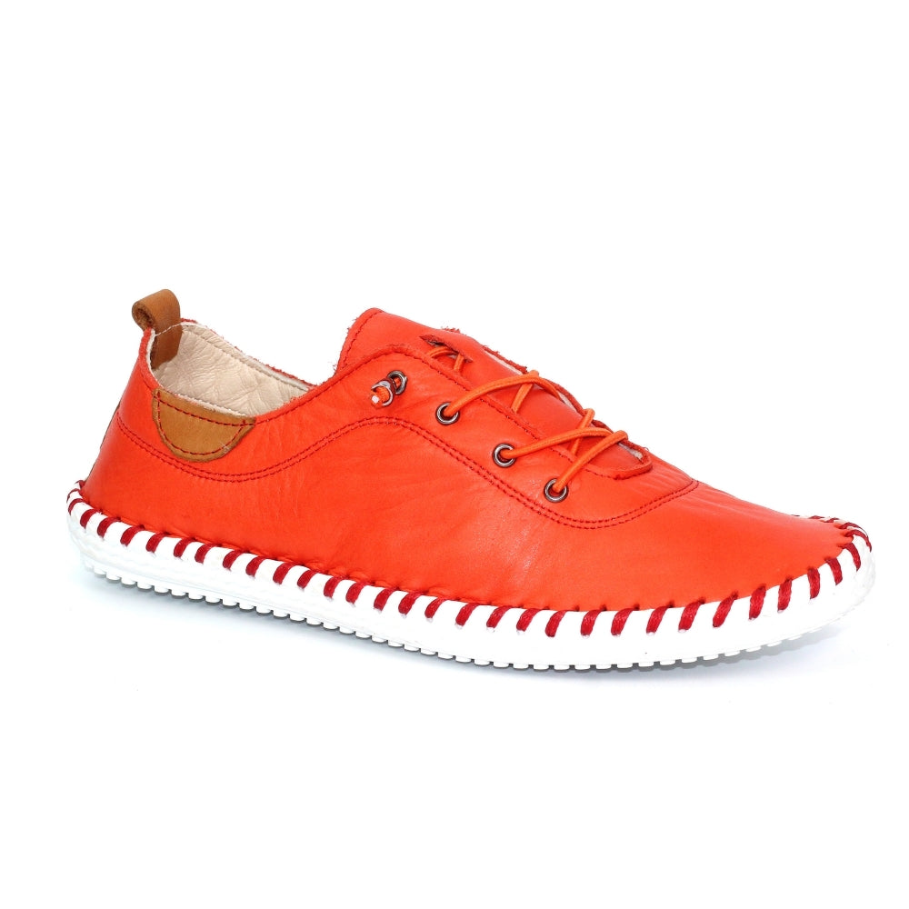 Lunar St Ives Leather Plimsoll Orange Just Shoes Whitstable