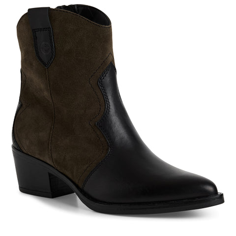Tamaris | Leather Cowboy Boot | 25702 | Black & Olive