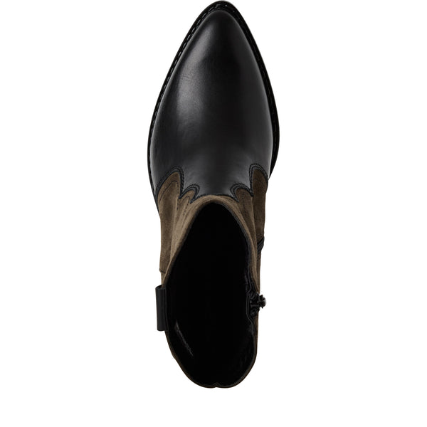 Tamaris | Leather Cowboy Boot | 25702 | Black & Olive