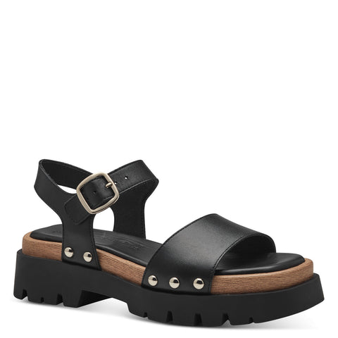 Tamaris Chunky Soled Sandals 28230 | Black Leather