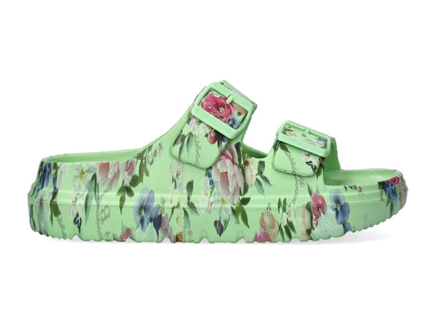 Laura Vita | Nuon -01 | Green Floral Slider Sandals