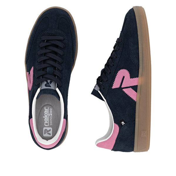 Rieker | W2200-15 Suede Trainer | Navy/Pink