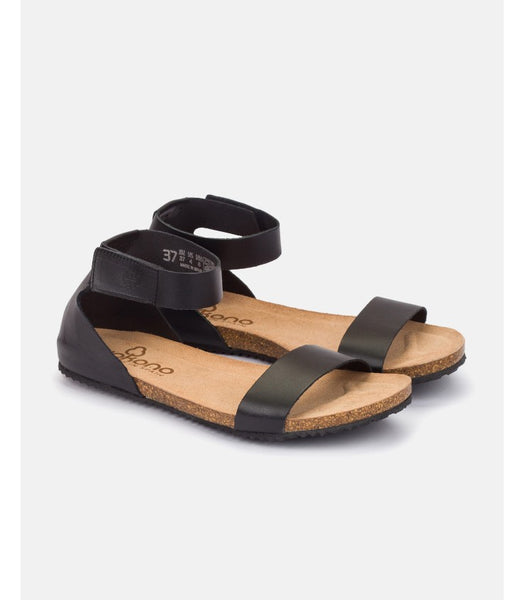 Yokono | Genova-400 | Flat Sandal with Ankle Strap | Black