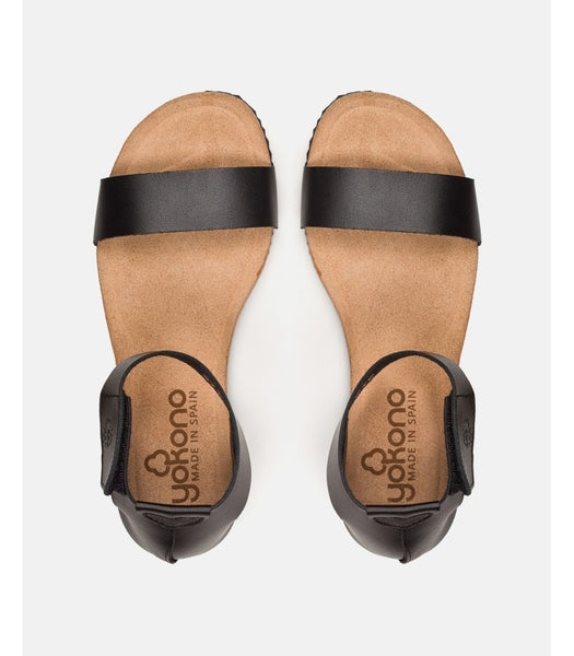Yokono | Genova-400 | Flat Sandal with Ankle Strap | Black