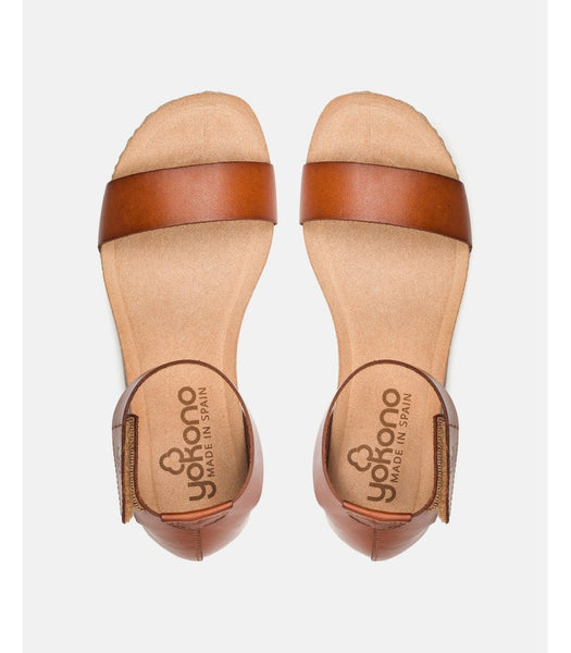 Yokono | Genova-400 | Flat Sandal with Ankle Strap | Tan