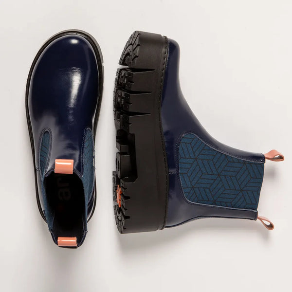 ART | Leeds 1766 Platform Ankle Boot | Shiny Nappa Navy/Flamingo