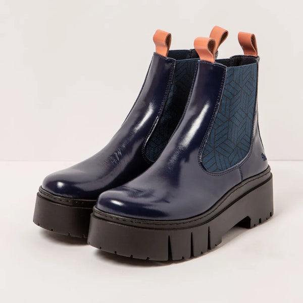 ART | Leeds 1766 Platform Ankle Boot | Shiny Nappa Navy/Flamingo