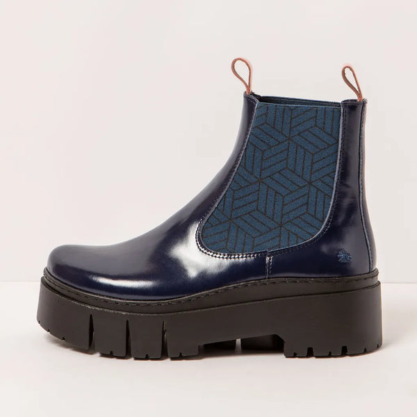 ART | Leeds 1766 Platform Ankle Boot | Shiny Nappa Navy/Flamingo