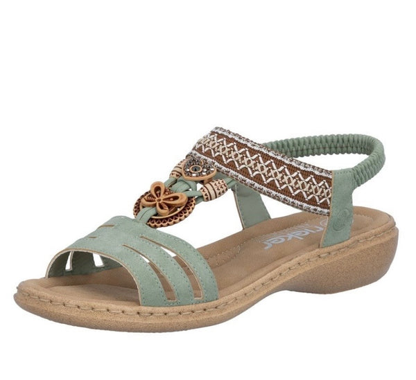 Rieker | Green Beaded Flat Sandal - 61855