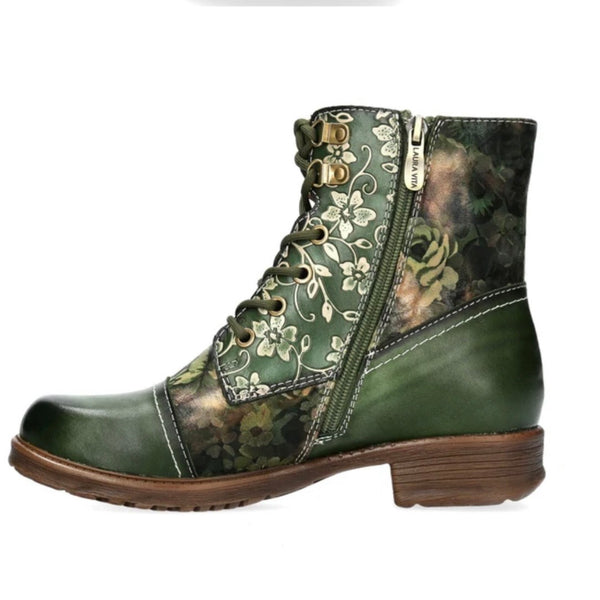 Laura Vita | Anita’s 10 - Green - F2| Laced Leather Ankle Boot