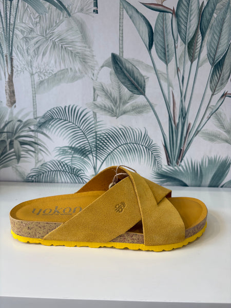 Yokono| Only-300 | Mostaza Suede Crossover Slider Sandal