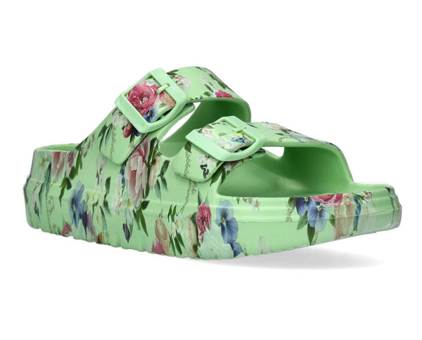 Laura Vita | Nuon -01 | Green Floral Slider Sandals
