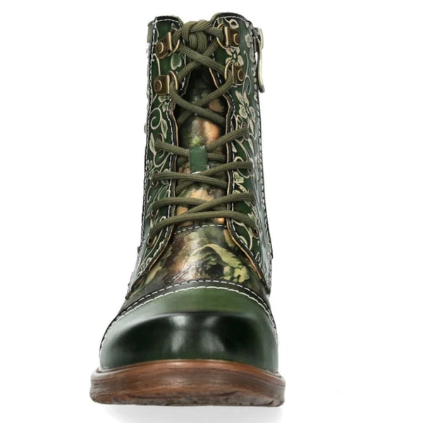 Laura Vita | Anita’s 10 - Green - F2| Laced Leather Ankle Boot