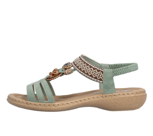 Rieker | Green Beaded Flat Sandal - 61855