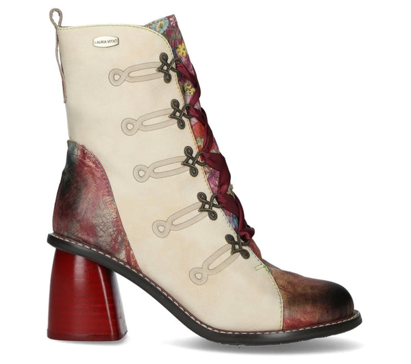 Laura Vita | Evcao 01E | Heeled Lace Up Cream / Red Boot