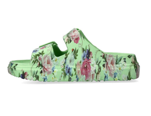 Laura Vita | Nuon -01 | Green Floral Slider Sandals