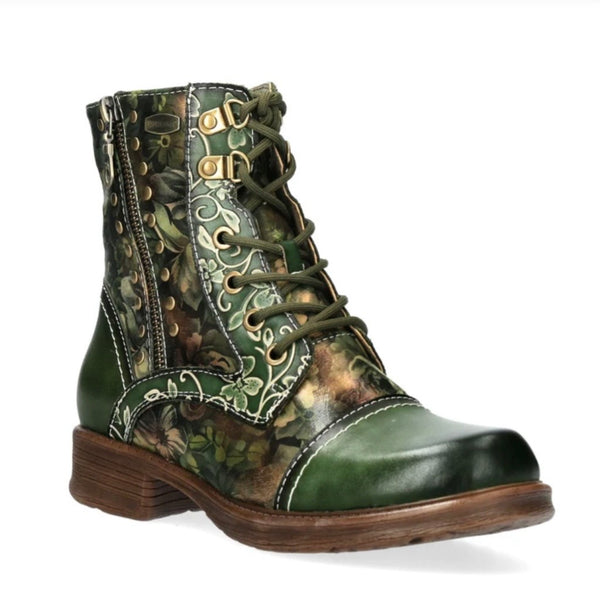 Laura Vita | Anita’s 10 - Green - F2| Laced Leather Ankle Boot