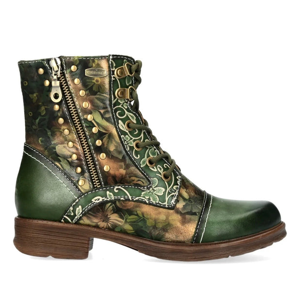 Laura Vita | Anita’s 10 - Green - F2| Laced Leather Ankle Boot