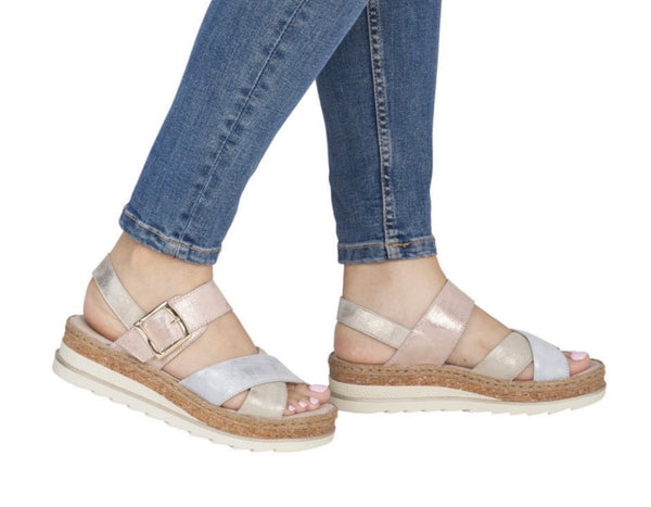 Rieker | Women’s Wedge heel Metallic Sandal - V7951-90