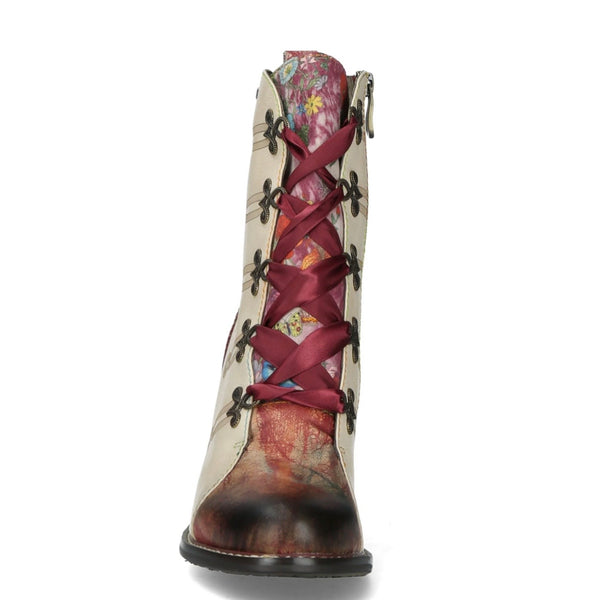 Laura Vita | Evcao 01E | Heeled Lace Up Cream / Red Boot