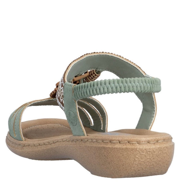 Rieker | Green Beaded Flat Sandal - 61855