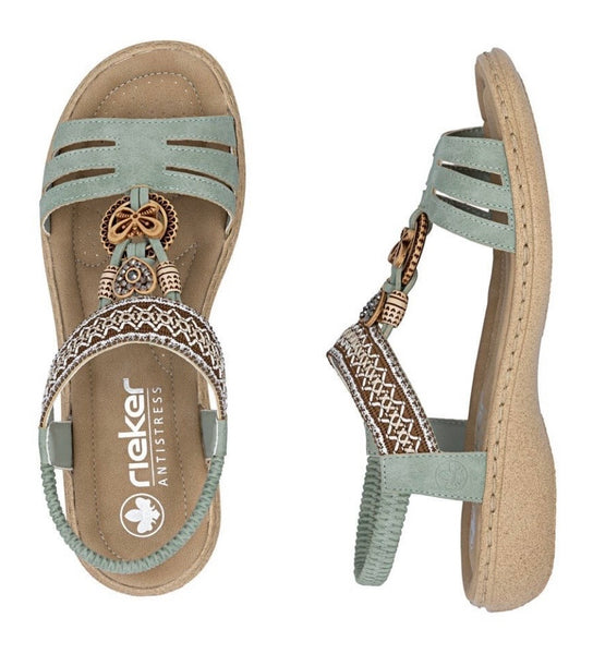 Rieker | Green Beaded Flat Sandal - 61855