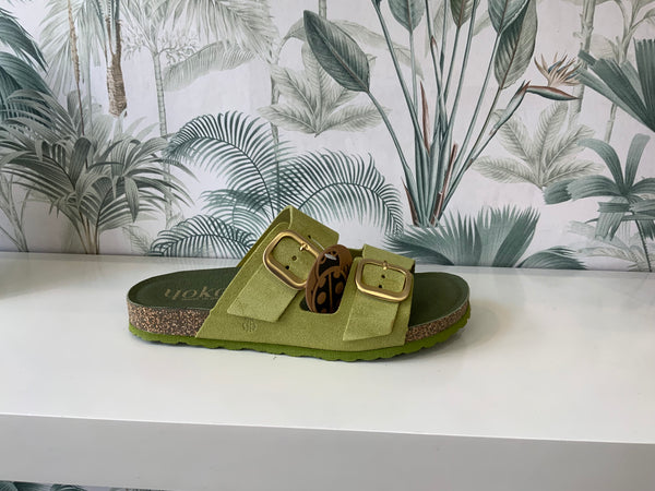 Yokono | Only - 700 || Pistachio Suede 2 Buckle Slider Sandal