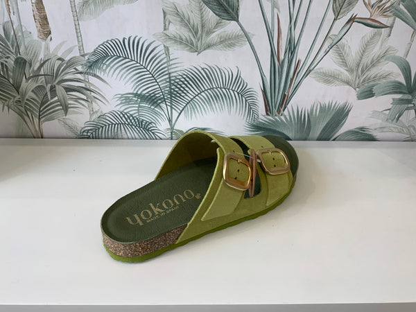 Yokono | Only - 700 || Pistachio Suede 2 Buckle Slider Sandal