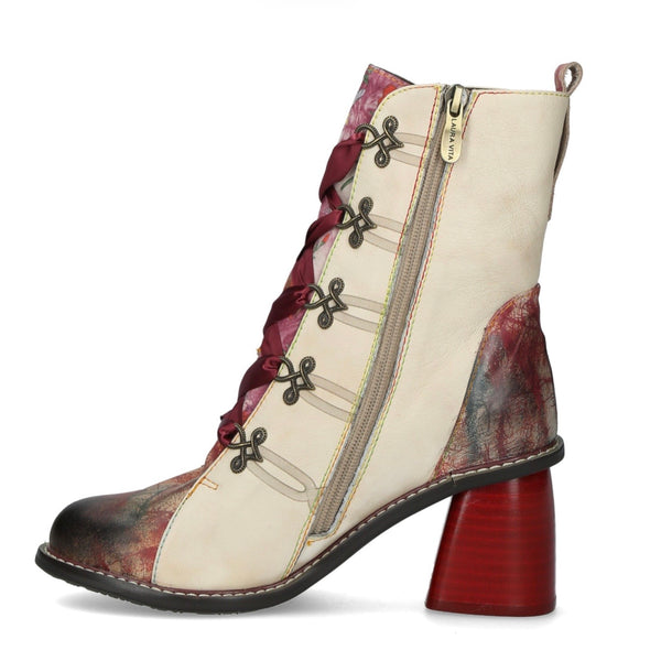 Laura Vita | Evcao 01E | Heeled Lace Up Cream / Red Boot
