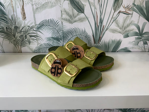 Yokono | Only - 700 || Pistachio Suede 2 Buckle Slider Sandal