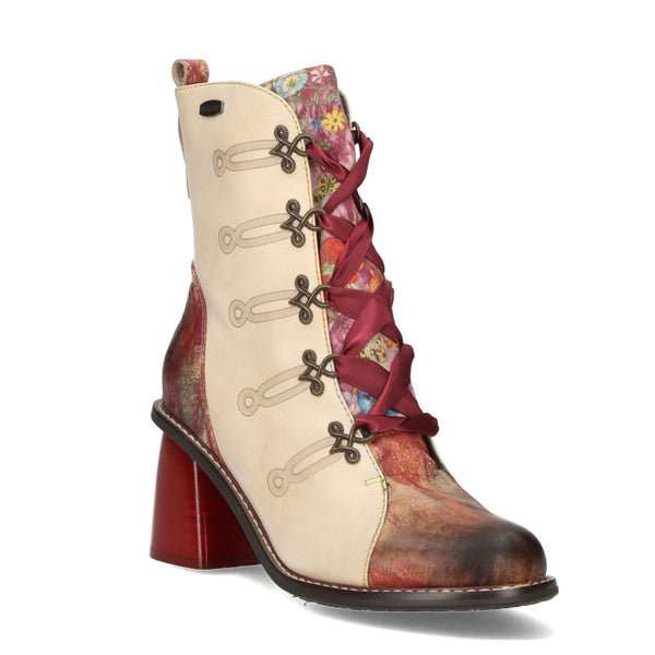 Laura Vita | Evcao 01E | Heeled Lace Up Cream / Red Boot