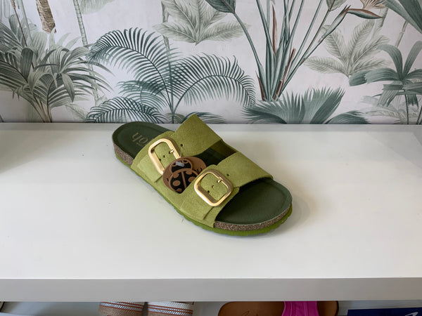 Yokono | Only - 700 || Pistachio Suede 2 Buckle Slider Sandal