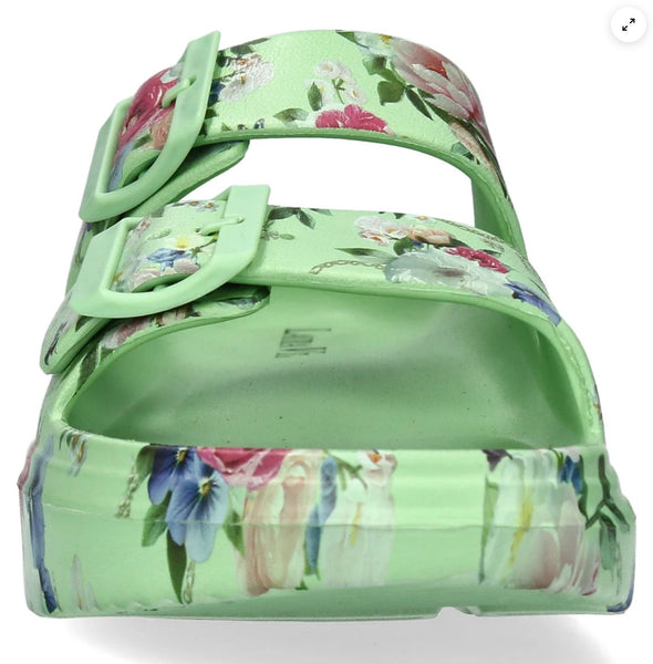 Laura Vita | Nuon -01 | Green Floral Slider Sandals