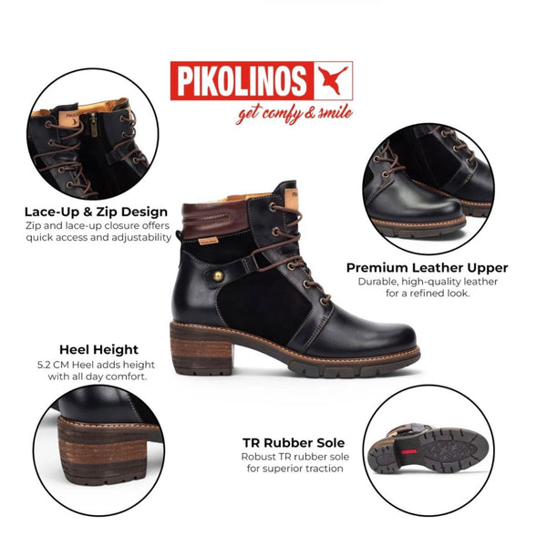 Pikolinos | San Sebastia | WIT8979C1 | Black Mid Heel Ankle Boot