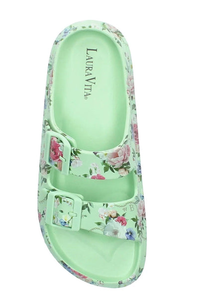 Laura Vita | Nuon -01 | Green Floral Slider Sandals