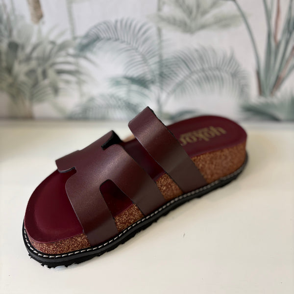 Yokono | Oca - 125 Burdeos | Wedge Leather Slider Sandal