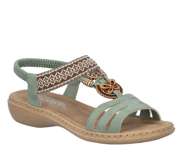 Rieker | Green Beaded Flat Sandal - 61855