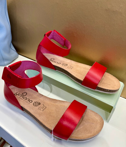 Yokono | Genova-400 | Flat Sandal with Ankle Strap | Red