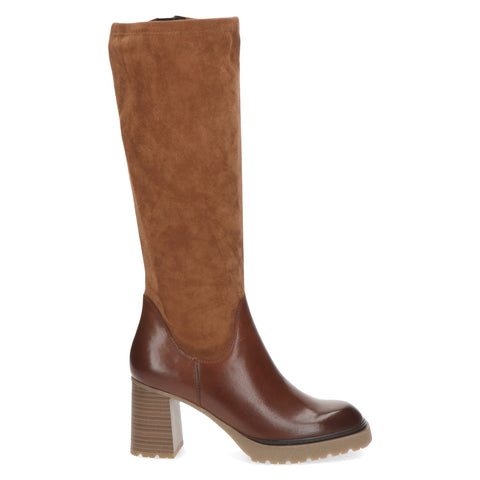 Caprice / Block heel Stretch Upper Long Boot / Cognac