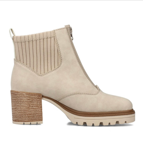 Rieker | Y9050-62 Block Heeled Ankle Boot |  Off White/Ginger
