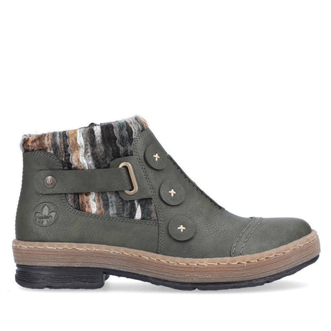 Rieker |  Z6759-54  Knit Top Zip Ankle Boot | Green