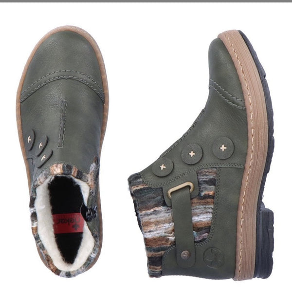Rieker |  Z6759-54  Knit Top Zip Ankle Boot | Green
