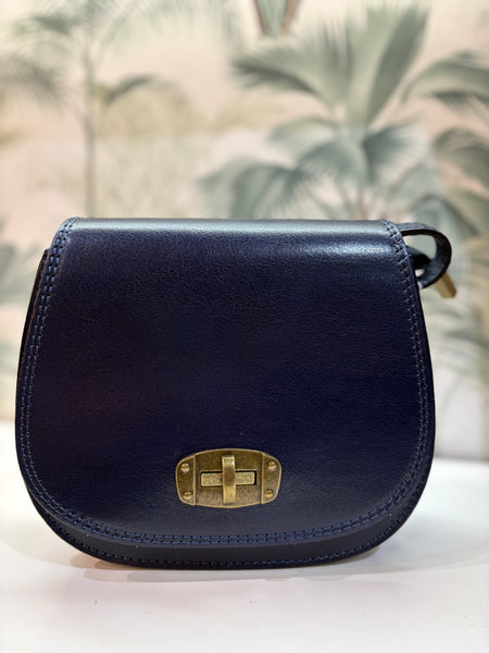 Navy Cross Body Small Leather Handbag