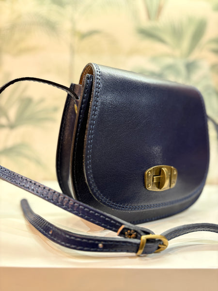 Navy Cross Body Small Leather Handbag