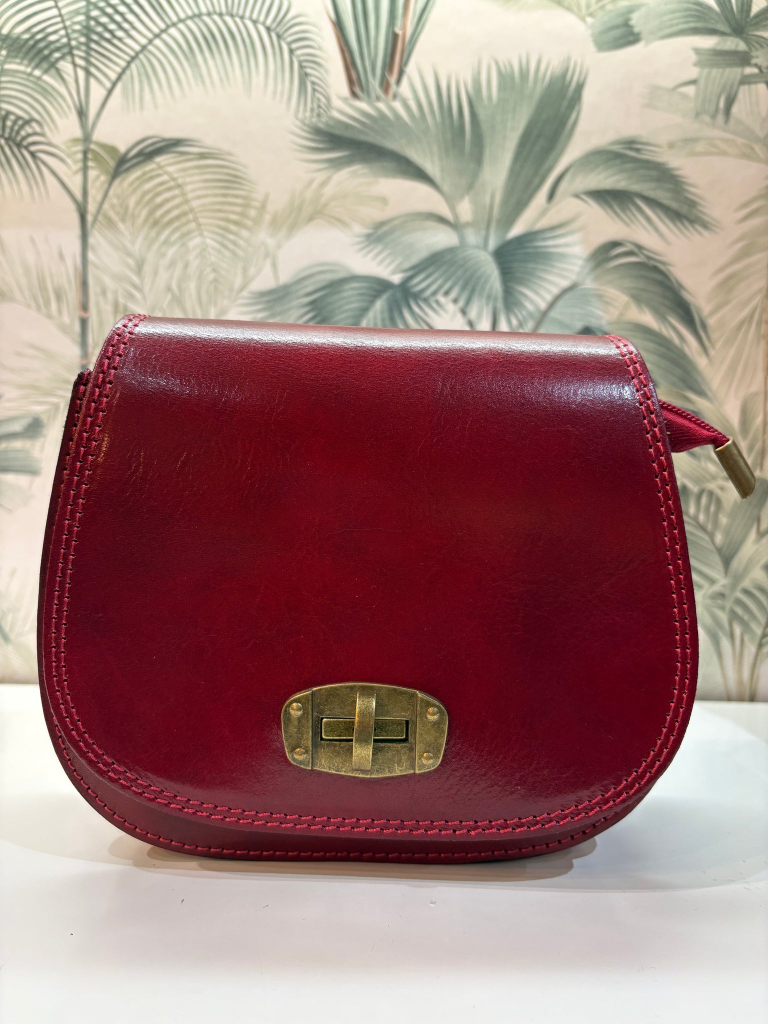 Red Cross Body Small Leather Handbag