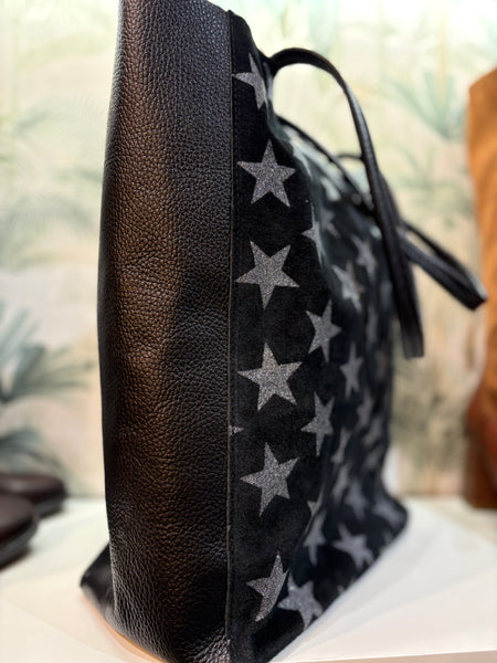 Dark Blue Suede & Leather Shimmer Star Handbag