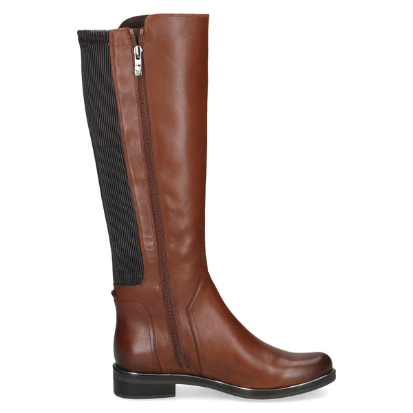 Caprice | 25513-41  Cog | Long Women’s  Leather Boot with Zip and stretch panel