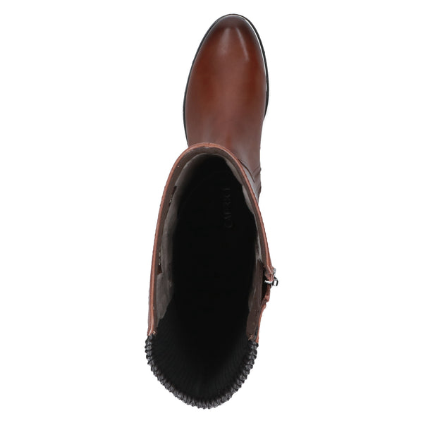 Caprice | 25513-41  Cog | Long Women’s  Leather Boot with Zip and stretch panel