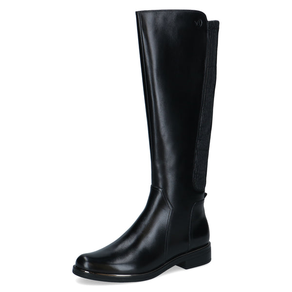 Caprice | 25513-41 Black | Women’s Long Leather Boot with Stretch Panel and side zip