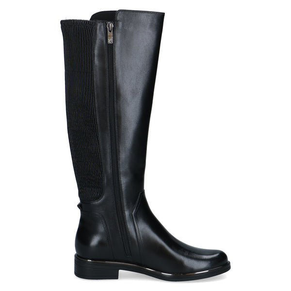 Caprice | 25513-41 Black | Women’s Long Leather Boot with Stretch Panel and side zip